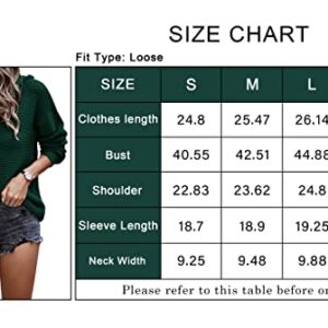 PRETTYGARDEN Women’s Casual Long Sleeve V Neck Hoodie Loose Slouchy Jumper Tops Ribbed Knitted Sweater (Dark Green, Large)
