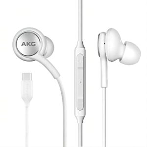 2022 wired earbud stereo headset for samsung galaxy s22 ultra s21 ultra galaxy s20 ultra 5g, note 10, note 10+ - designed by akg - c-connector with microphone and volume remote - white