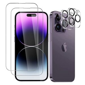 2 pack tempered glass designed for iphone 14 pro max screen protector with 2 pack camera lens protector anti scratch 9h hardness ultra transparent hd clear compatible for iphone 14 pro max