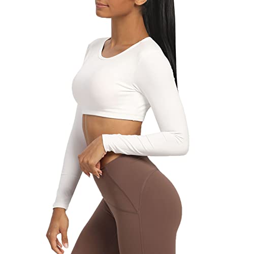 Aoxjox Long Sleeve Crop Tops for Women Clarissa Backless Workout Crop T Shirt Top (White, Medium)