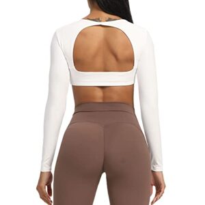 Aoxjox Long Sleeve Crop Tops for Women Clarissa Backless Workout Crop T Shirt Top (White, Medium)