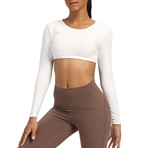 Aoxjox Long Sleeve Crop Tops for Women Clarissa Backless Workout Crop T Shirt Top (White, Medium)