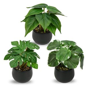 Briful 3PCS Fake Plants Potted Artificial Plants Mini Faux Plants in Black Ceramic Pots Greenery Décor for Home Office Table Room Farmhouse Indoor Decoration