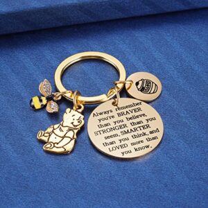 Inspired by Winnie the Pooh Classic Gifts You Are Braver Than You Believe, Bee, Honey Pot, Pooh Bear Charm Keychain for Pooh Loving Women Girls, Gold