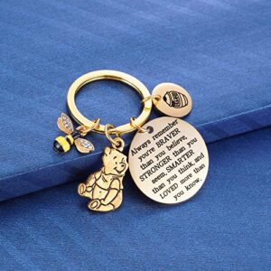 Inspired by Winnie the Pooh Classic Gifts You Are Braver Than You Believe, Bee, Honey Pot, Pooh Bear Charm Keychain for Pooh Loving Women Girls, Gold