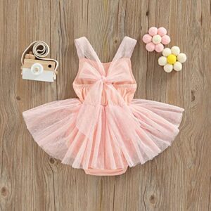 Mubineo Infant Baby Baby Girl Lace Romper Tutu Dress Princess Overall Dress Sundress (Pink, 12-18 Months)