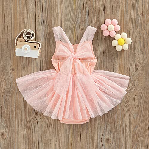 Mubineo Infant Baby Baby Girl Lace Romper Tutu Dress Princess Overall Dress Sundress (Pink, 12-18 Months)