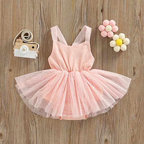 Mubineo Infant Baby Baby Girl Lace Romper Tutu Dress Princess Overall Dress Sundress (Pink, 12-18 Months)