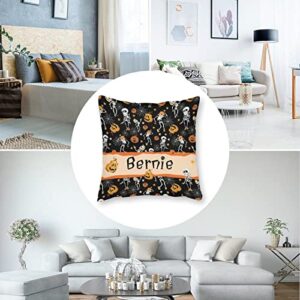 Personalized Halloween Throw Pillow Cases with Name, Spider Webs Spooky Skull Cute Pumpkin Halloween Decoration, Customized Pillow Cushion Covers Beding for Adults Kids Boys Girls 18"x18"