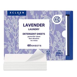 Xcleen Laundry Detergent Sheets Lavender Scent (60 loads), Eco-Friendly, Plastic Free, Biodegradable, Hypoallergenic Laundry Strips for Sensitive Skin, Great for Travel Home and School