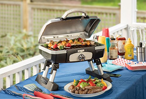 Cuisinart Grill Bundle - Petit Portable Propane Gourmet Tabletop Gas Grill (Stainless Steel) & Tabletop Grill Tote Cover