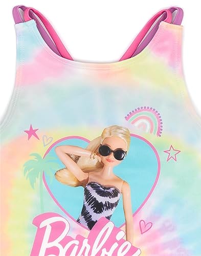 Barbie Swimsuit Girls Kids Doll Logo Tie Dye Swimming Costume 4-5 Years Pink