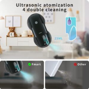 FMART T9 Window Cleaning Robot,Remote Control Robotic Window Cleaner,Auto Ultrasonic Spray Automatic Window Cleaner Robot,Include 12 Microfiber Cloths,for Indoor/Outdoor High Rise Windows/Ceilings