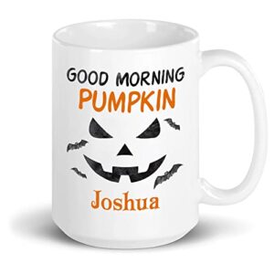 Good Morning Pumpkin Halloween Coffee Mug Cups 11oz 15oz, Personalized Scary Pumpkin Face Ceramic Mug Gifts For Halloween, Custom Pumpkin Ghost Coffee Cup With Name, Halloween Custom Mug