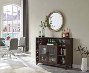home source 36.6" modern home bar ensemble: coffee bar shelves, sideboard cabinet, and bar console cabinet with glass hanging space rack (mahogany)