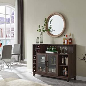 Home Source 36.6" Modern Home Bar Ensemble: Coffee Bar Shelves, Sideboard Cabinet, and Bar Console Cabinet with Glass Hanging Space Rack (Mahogany)