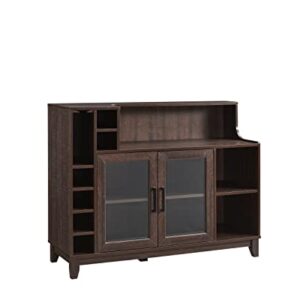 Home Source 36.6" Modern Home Bar Ensemble: Coffee Bar Shelves, Sideboard Cabinet, and Bar Console Cabinet with Glass Hanging Space Rack (Mahogany)