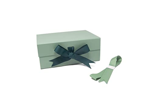 PAPER GENIUS Luxury Gift Box | 9.5x7x4 Inches-with 2 Satin Ribbons | Gift Boxes with Lids for Christmas - Gift boxes with Ribbons for wedding and Thanksgiving (Medium Mint Green)