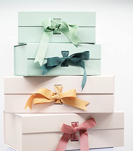 PAPER GENIUS Luxury Gift Box | 9.5x7x4 Inches-with 2 Satin Ribbons | Gift Boxes with Lids for Christmas - Gift boxes with Ribbons for wedding and Thanksgiving (Medium Mint Green)