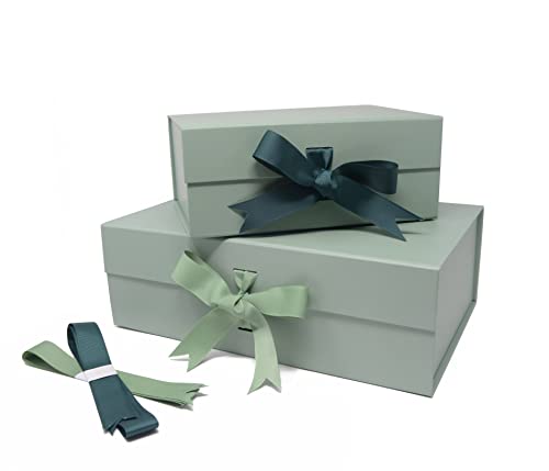 PAPER GENIUS Luxury Gift Box | 9.5x7x4 Inches-with 2 Satin Ribbons | Gift Boxes with Lids for Christmas - Gift boxes with Ribbons for wedding and Thanksgiving (Medium Mint Green)