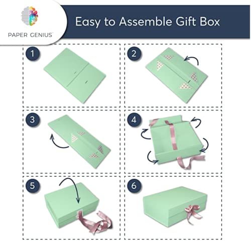 PAPER GENIUS Luxury Gift Box | 9.5x7x4 Inches-with 2 Satin Ribbons | Gift Boxes with Lids for Christmas - Gift boxes with Ribbons for wedding and Thanksgiving (Medium Mint Green)