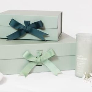 PAPER GENIUS Luxury Gift Box | 9.5x7x4 Inches-with 2 Satin Ribbons | Gift Boxes with Lids for Christmas - Gift boxes with Ribbons for wedding and Thanksgiving (Medium Mint Green)