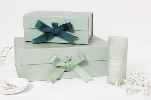 PAPER GENIUS Luxury Gift Box | 9.5x7x4 Inches-with 2 Satin Ribbons | Gift Boxes with Lids for Christmas - Gift boxes with Ribbons for wedding and Thanksgiving (Medium Mint Green)