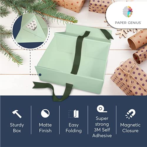 PAPER GENIUS Luxury Gift Box | 9.5x7x4 Inches-with 2 Satin Ribbons | Gift Boxes with Lids for Christmas - Gift boxes with Ribbons for wedding and Thanksgiving (Medium Mint Green)