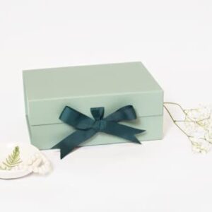 PAPER GENIUS Luxury Gift Box | 9.5x7x4 Inches-with 2 Satin Ribbons | Gift Boxes with Lids for Christmas - Gift boxes with Ribbons for wedding and Thanksgiving (Medium Mint Green)