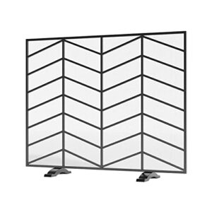 Fire Beauty Single Panel Handcrafted Wrought Iron Mesh Chevron Fireplace Screen, Fire Spark Guard for Living Room, Bedroom Décor