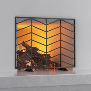 fire beauty single panel handcrafted wrought iron mesh chevron fireplace screen, fire spark guard for living room, bedroom décor