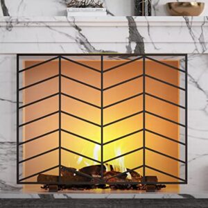 Fire Beauty Single Panel Handcrafted Wrought Iron Mesh Chevron Fireplace Screen, Fire Spark Guard for Living Room, Bedroom Décor