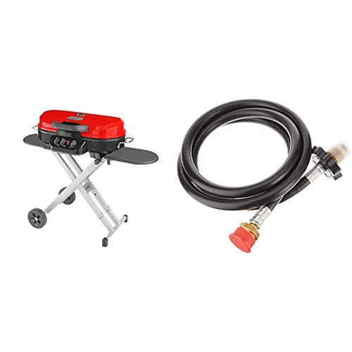 Coleman Gas Grill | Portable Propane Grill | RoadTrip 285 Standup Grill, Red & High-Pressure Propane Hose and Adapter