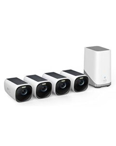 eufy security eufycam 3 4-cam kit, security camera outdoor wireless, 4k camera with integrated solar panel, forever power, face recognition ai, expandable local storage up to 16tb, spotlight, no month