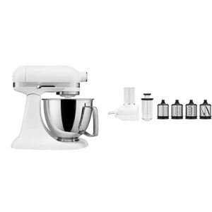 kitchenaid artisan mini plus 3.5-qt. tilt-head stand mixer with flex edge beater and meat grinder attachment, matte white
