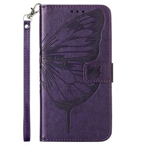 onv wallet case for oppo realme 7 pro - butterfly embossed phone case with card holder lanyard stand case leather magnetic closure flip cover for oppo realme 7 pro [by] -purple i