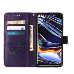 ONV Wallet Case for Oppo Realme 7 Pro - Butterfly Embossed Phone Case with Card Holder Lanyard Stand Case Leather Magnetic Closure Flip Cover for Oppo Realme 7 Pro [by] -Purple I