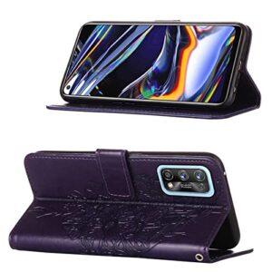 ONV Wallet Case for Oppo Realme 7 Pro - Butterfly Embossed Phone Case with Card Holder Lanyard Stand Case Leather Magnetic Closure Flip Cover for Oppo Realme 7 Pro [by] -Purple I