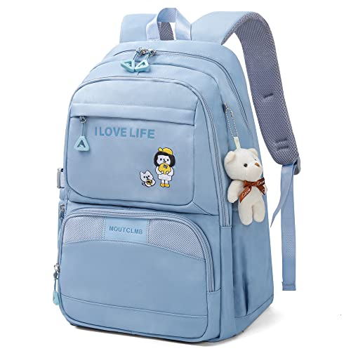 MOUTCLMB Kids backpack,Girls Backpack,Big-capacity School Backpacks 18.1 * 11.8 * 7.87in for Girls,School bags for Elementary Middle School High School,Send cute pendant（Blue）