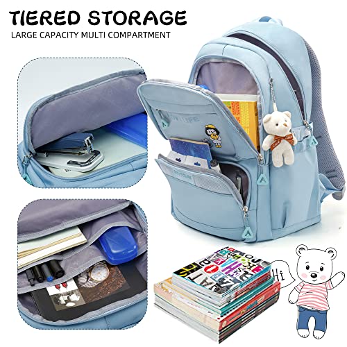 MOUTCLMB Kids backpack,Girls Backpack,Big-capacity School Backpacks 18.1 * 11.8 * 7.87in for Girls,School bags for Elementary Middle School High School,Send cute pendant（Blue）