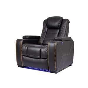 HIGH LIFE USA MR2003 Triple Motor Power Recliner with Powered Headrest, Powered Lumbar, Top Grain Original Leather Recliner, Wireless Charging, Cooled Cup Holders, Theater Seating (Brown)