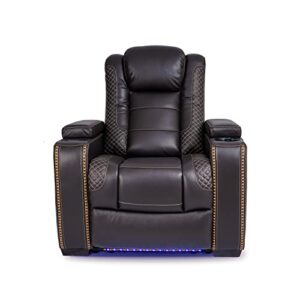 HIGH LIFE USA MR2003 Triple Motor Power Recliner with Powered Headrest, Powered Lumbar, Top Grain Original Leather Recliner, Wireless Charging, Cooled Cup Holders, Theater Seating (Brown)