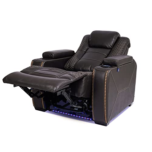 HIGH LIFE USA MR2003 Triple Motor Power Recliner with Powered Headrest, Powered Lumbar, Top Grain Original Leather Recliner, Wireless Charging, Cooled Cup Holders, Theater Seating (Brown)