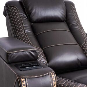 HIGH LIFE USA MR2003 Triple Motor Power Recliner with Powered Headrest, Powered Lumbar, Top Grain Original Leather Recliner, Wireless Charging, Cooled Cup Holders, Theater Seating (Brown)