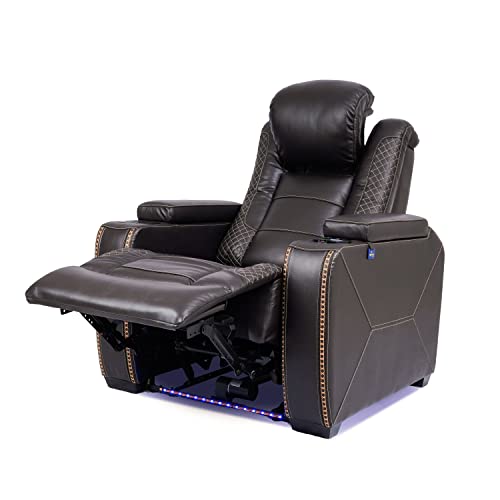 HIGH LIFE USA MR2003 Triple Motor Power Recliner with Powered Headrest, Powered Lumbar, Top Grain Original Leather Recliner, Wireless Charging, Cooled Cup Holders, Theater Seating (Brown)