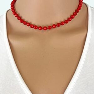 MGR MY GEMS ROCK! Beaded Semi Precious Stone Red Sea-bamboo Coral Collar or Choker Short Dainty Necklace for Women or Girls, 14.50" Long with 3" Extender.