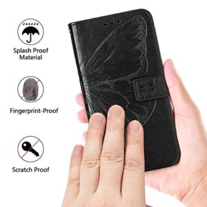 ONV Wallet Case for Oppo Reno 6 Pro 5G - Butterfly Embossed Phone Case with Card Holder Lanyard Stand Case Leather Magnetic Closure Flip Cover for Oppo Reno 6 Pro 5G [by] -Black