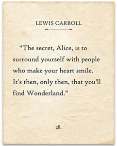 alice in wonderland decor - the secret, surround yourself with people who make your heart smile - 11x14 unframed typography book page print - perfect alice in wonderland gifts and decorations