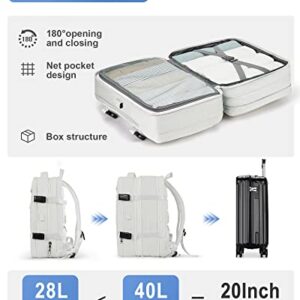 Large Travel Backpack for Women,Carry On Backpack,Expandable Airline Airplane Approved Weekender Backpack,Hiking Backpack,Laptop Backpack with USB Charging Port,Waterproof 40L Backpack Bag, White