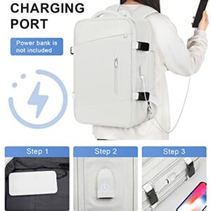 Large Travel Backpack for Women,Carry On Backpack,Expandable Airline Airplane Approved Weekender Backpack,Hiking Backpack,Laptop Backpack with USB Charging Port,Waterproof 40L Backpack Bag, White